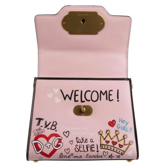 Authentic Dolce and Gabbana Mural Graffiti Amore Tote Shoulder WELCOME Mini Pink - Picture 3 of 6